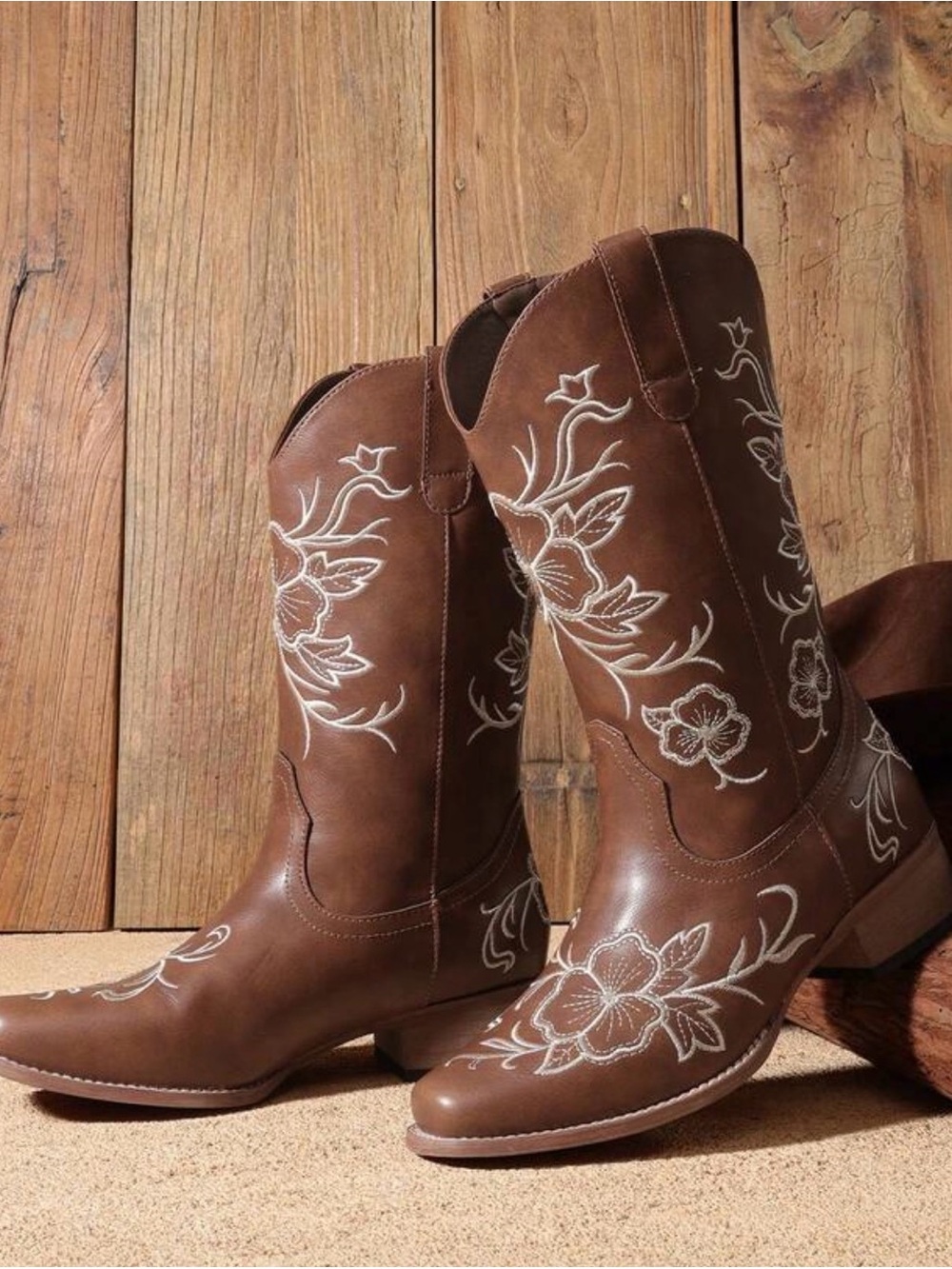 Women’s Western Boots - Embroidered Mid Calf Square Toe Cowboy Boots Size 7 New